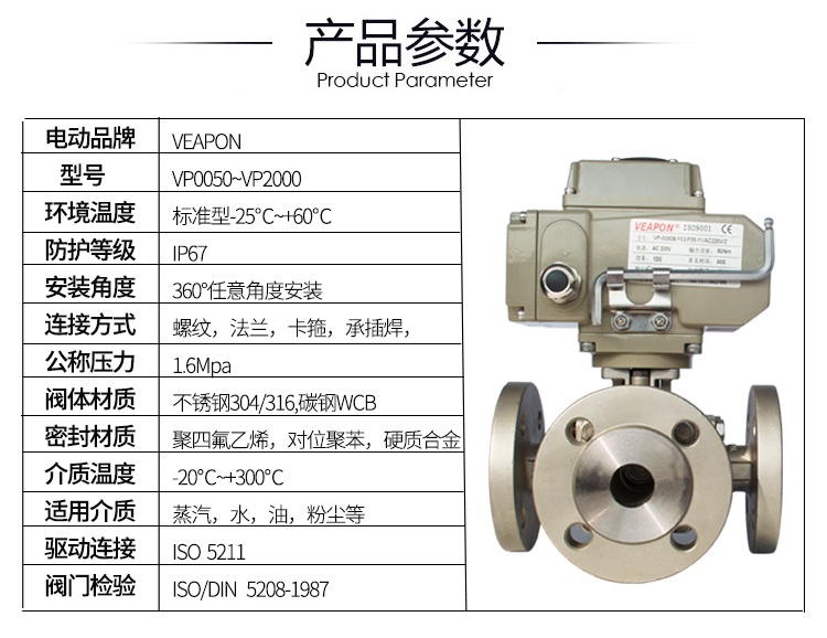 【VEAPON】電動三通法蘭球閥 【VEAPON】電動三通法蘭球閥